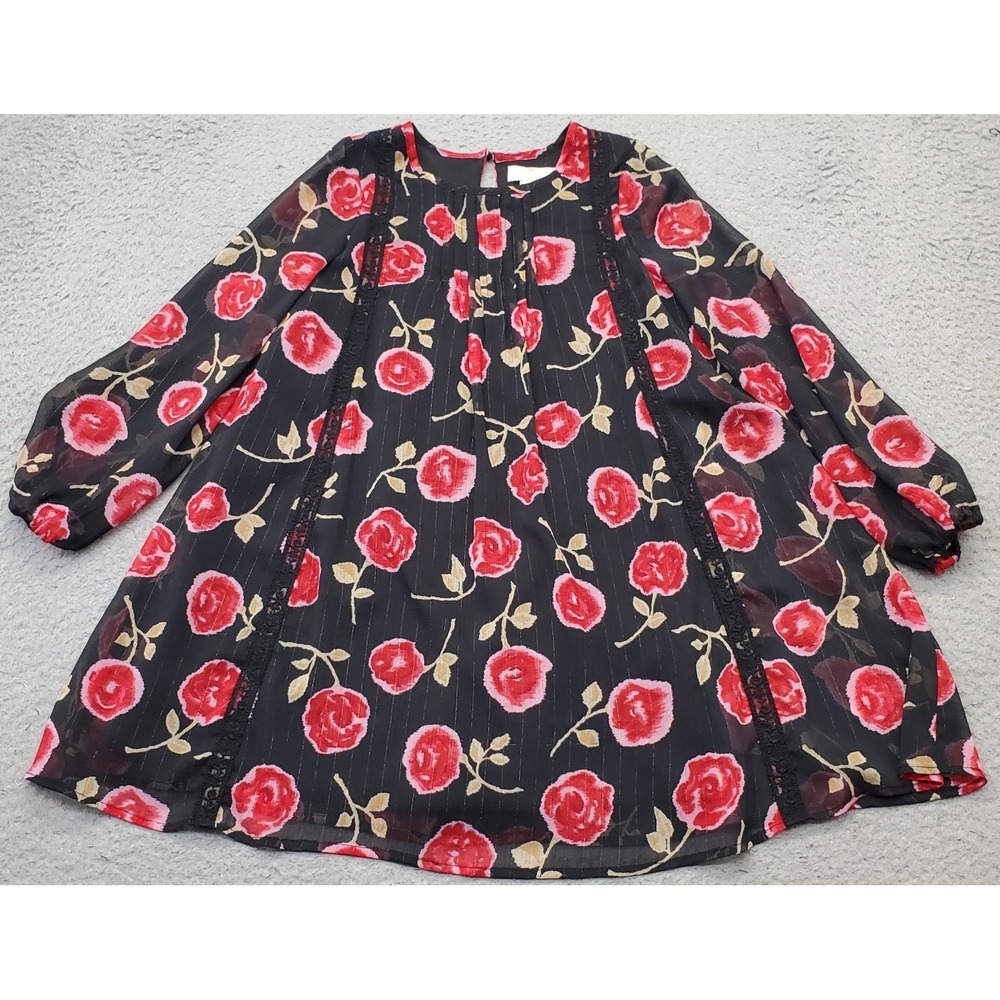 Kate Spade New York Tunic Top Girls 8Y Multi Rose Floral Sheer Metallic Pintuck